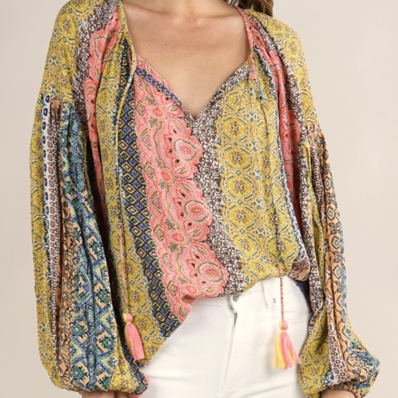 NWT Lovestich Boho Volume Sleeve Top Blouse - Picture 3 of 9